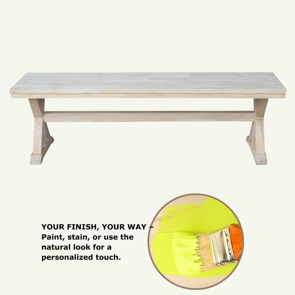 IC International Concepts, Canyon Collection Solid Bench, Solid Real Wood, Sturdy Parawood, Entryway/Dining/Living, 60"W x 14.56"D x 18"H, 450 lbs Weight Capacity, Paint/Stain Ready, Unfinished