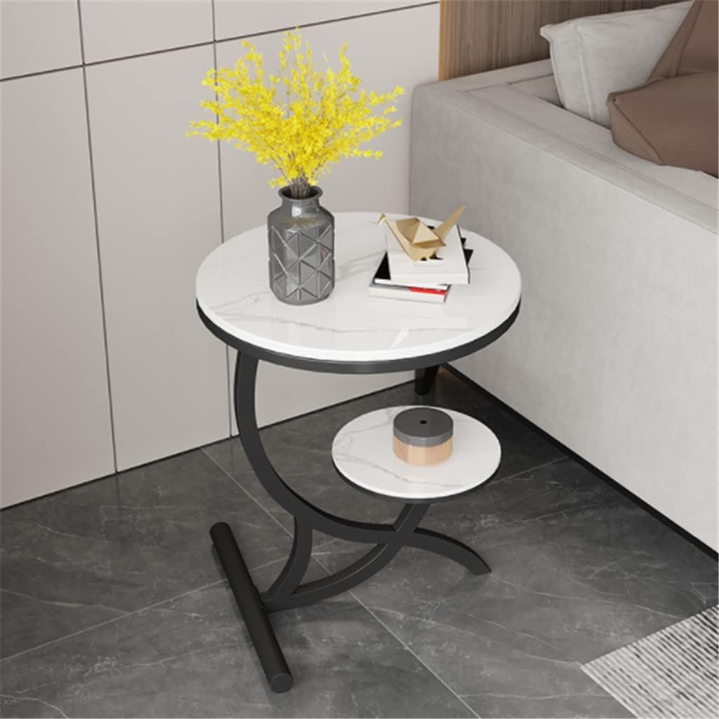 Rock Slab Side Table Fashion Round Living Room Small Coffee Balcony Sofa Corner(Gray,60 * 50cm)
