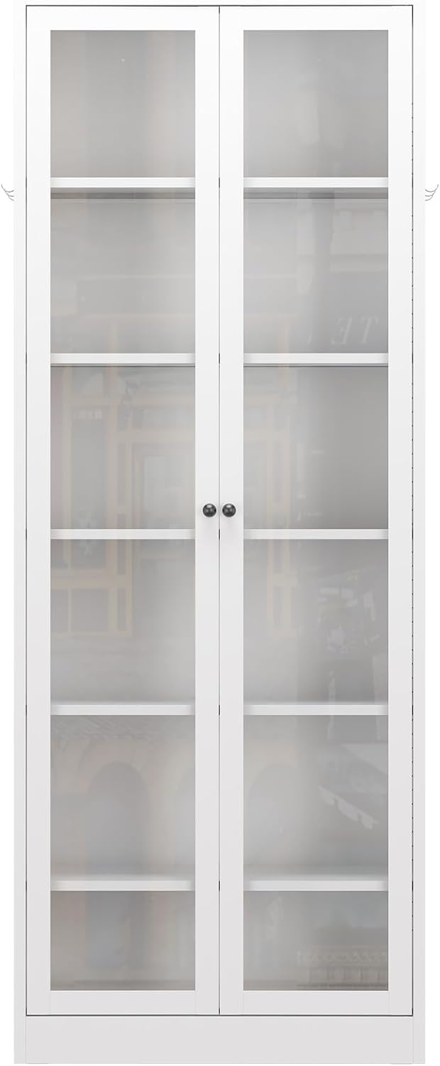 Metal Pantry Cabinet, 72" Tall Kitchen Pantry Cabinet with 2 Doors & 5 Adjustable Shelves, White Free Standing Cabinets for Living Room, Dining Room, Home Office, Basement