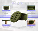 Niche Knight 28-Inch Large Round Pintucked Storage Ottoman with Lift-Off Lid, Tufted Upholstered Accent Footrest for Living Room, Bedroom, Entryway, Hidden Storage – Emerald Green