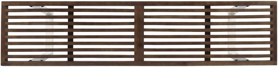 Modern Acacia Wood Dining Bench with Black Iron Legs, Contemporary Outdoor Patio Seat for Garden, Deck or Kitchen (Brown White + Acacia Wood)