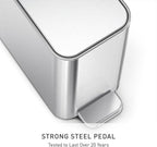 simplehuman Slim Step Can, 5L / 1.3 Gallon Compact Bathroom Trash Can, Liner Pocket®, Sleek Internal Hinge, 150,000-Step All-Steel Pedal, Lid Shox® Silent Close, Brushed Stainless Steel