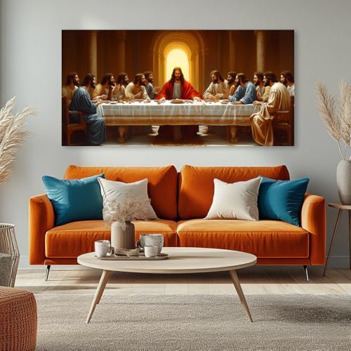 ZOMNAI The Last Supper Jesus Wall Art for Living Room Office Gold Canvas Painting Prints Classical Artwork Kitchen Bedroom Decor (20x40 Inches)