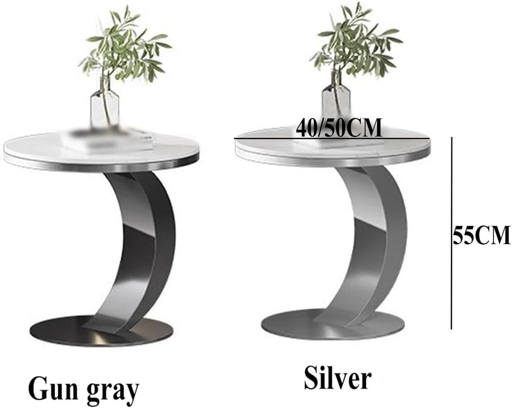 Modern C-Shaped Side Table, Sintered Stone Top & Sturdy Metal Frame, Minimalist Accent Table for Living Room Bedroom Sofa(A,40 * 55CM)