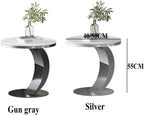 Modern C-Shaped Side Table, Sintered Stone Top & Sturdy Metal Frame, Minimalist Accent Table for Living Room Bedroom Sofa(A,40 * 55CM)