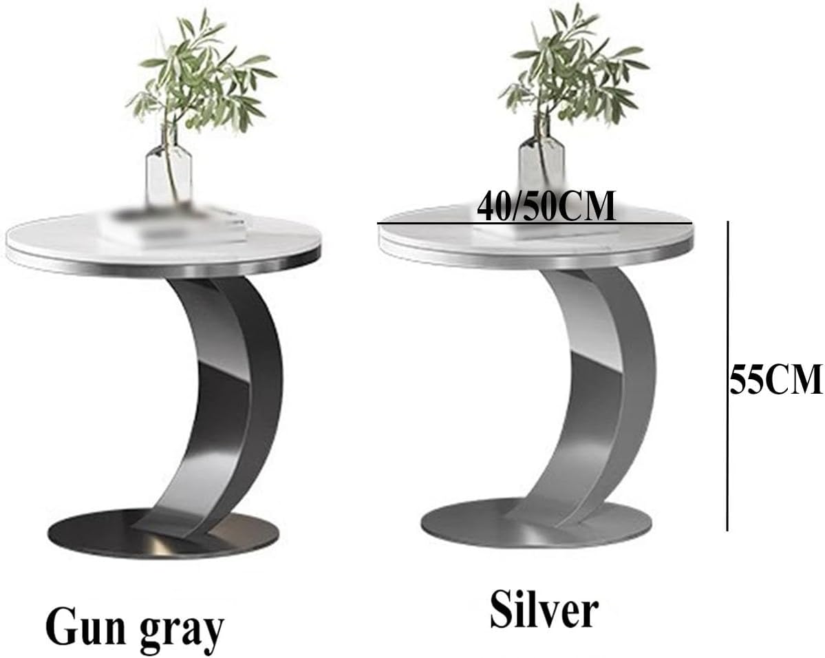 Minimalist C-Shaped Accent Table, Premium Sintered Stone Top, Anti-Scratch & Waterproof, Perfect as Sofa Side Table Nightstand(B)