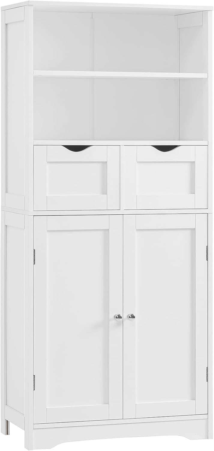 Iwell Tall Bathroom Cabinet, Storage Cabinet with Adjustable Shelves, Bathroom Storage Cabinet for Living Room, Dining Room, Entryway, White