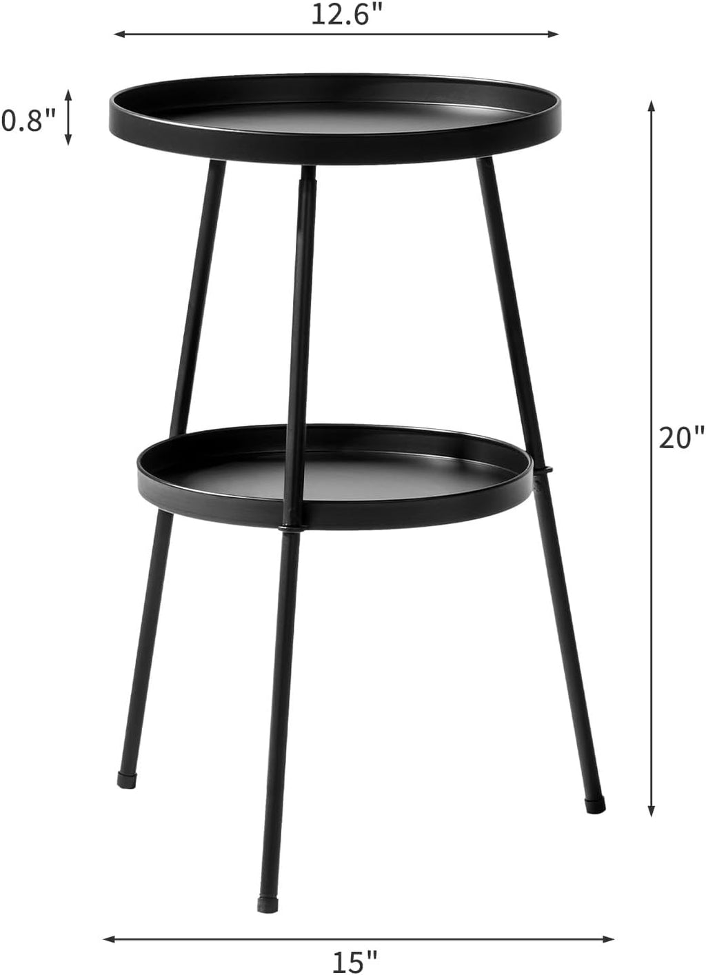 2-Tier Round End Table,Small Side Table Round Metal Coffee Tables Nightstand for Small Spaces Indoor Outdoor and Living Room Bedroom or Office, Black