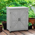 Potting Bench with Storage Cabinet and Metal Table Top for Outdoor Patio, Garden Furniture Wood Workstation (Grey, 31x17x36‘’)