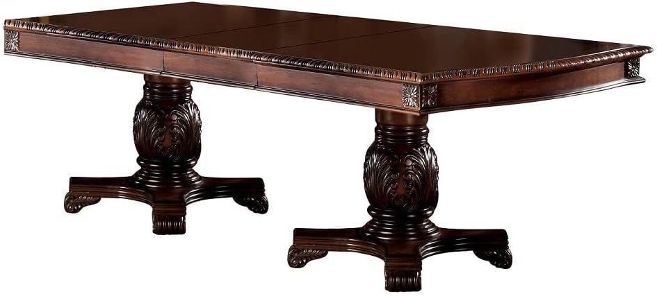 Kitchen Furniture Set 9pc Formal Dining Table Set Include 1 Dining Table, 6 Side Chairs and 2 Arm Chairs, 8-Person Solid Wood Extendable Dining Set (Cherry&Fabric)