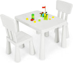 Toddler Table and Chair Set, Plastic Kid Activity Table & 2 Chairs, 3-Piece Children Playroom Furniture Set for Reading, Writing & Painting, Kids Table and Chair Set for Age 3-7 (White)