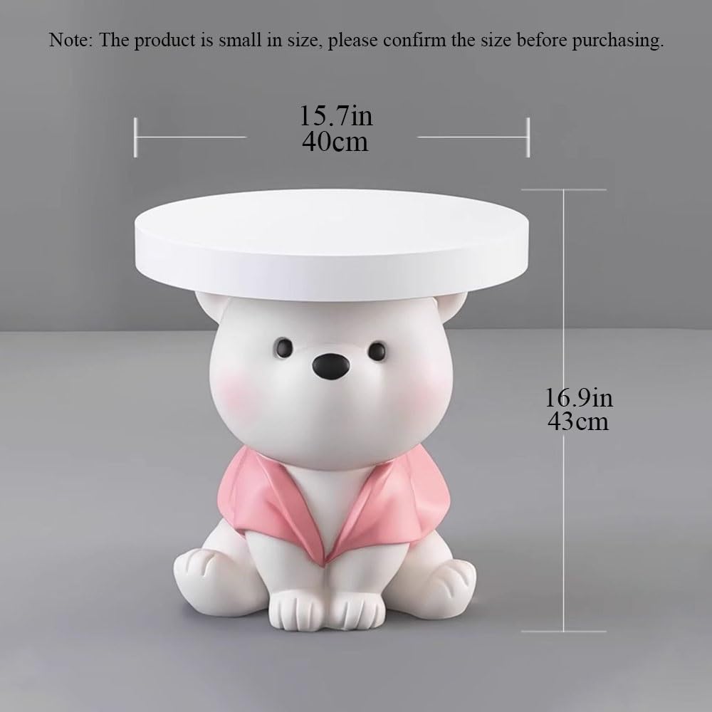 Bear Statue Side Table, Modern and Simple Resin Bedside Table, Small Accent Bear Table, Cute Home Decor for Living Room, Bedroom(Pink)