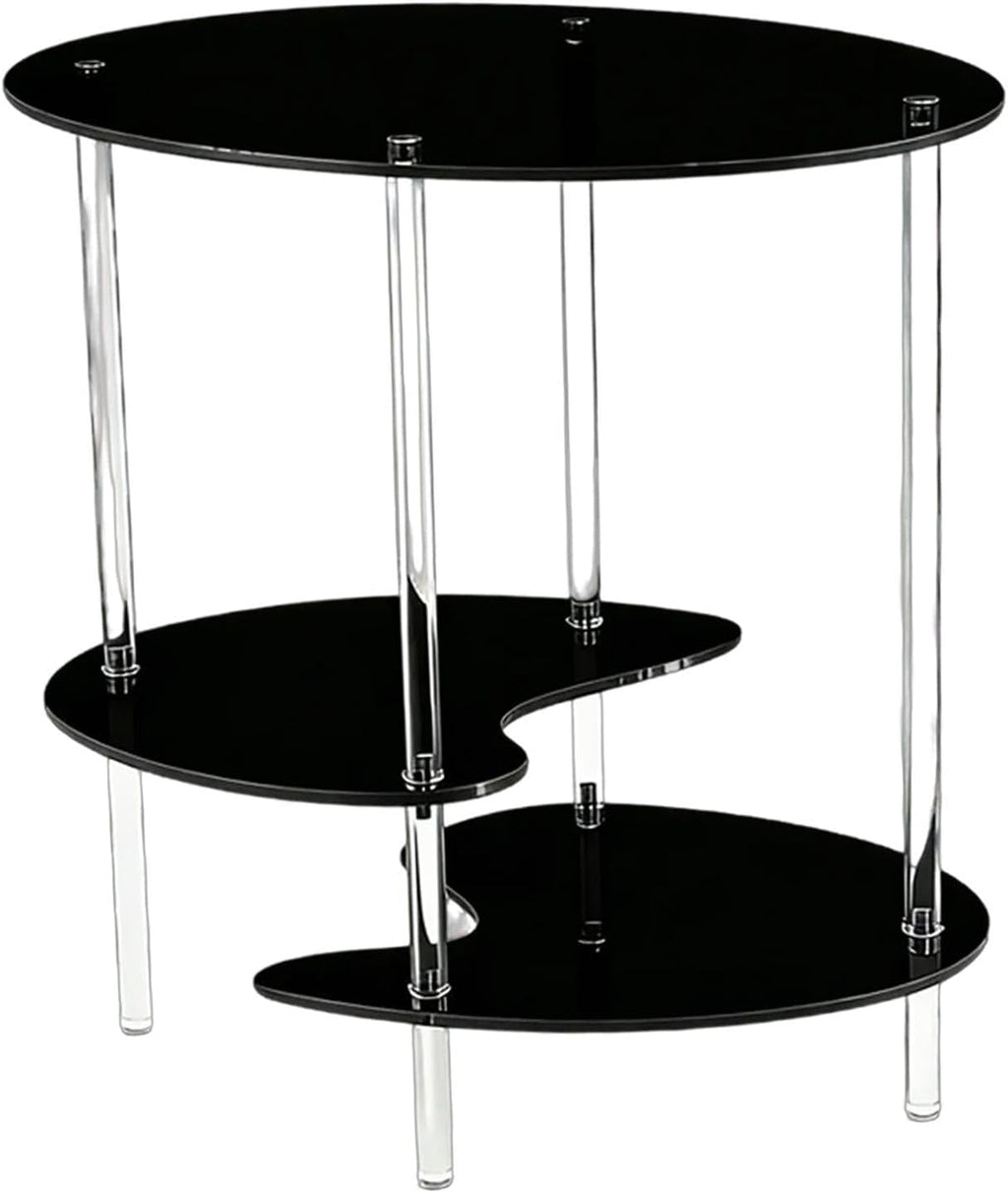 Acrylic Side Table 3 Tier Small End Table Furniture with 3 Storage Shelves NightStand Drink Desk for Couch Laundry Entryway, Black