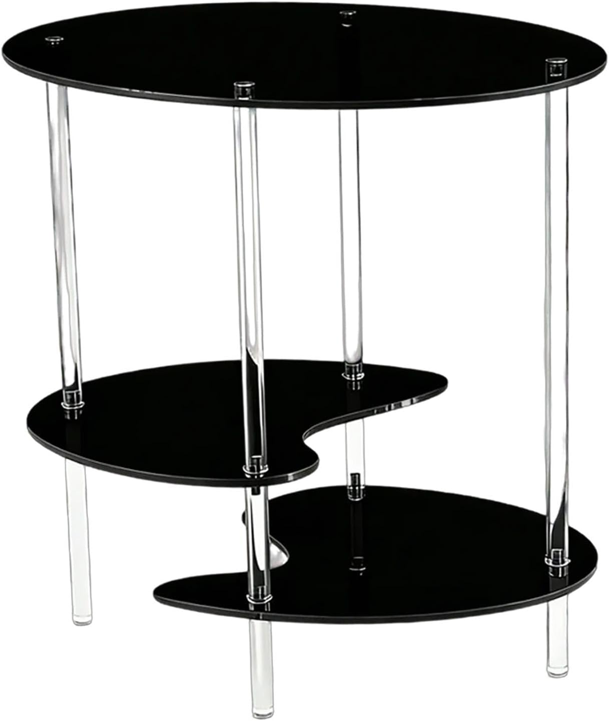 Acrylic Side Table 3 Tier Small End Table Furniture with 3 Storage Shelves NightStand Drink Desk for Couch Laundry Entryway, Black