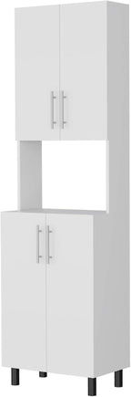 22.2" D*12.3" W*76.8" H Freestanding Kitchen Pantry with Dawer, 2 Shelves & 2 Double Doors, Rectangular Wood Storage Cabinet, Modern Minimalist, for Living Room, Dining Room, White