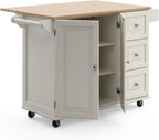 Homestyles Dolly Madison Off-White Mobile Kitchen Island Cart with Wood Drop Leaf Breakfast Bar
