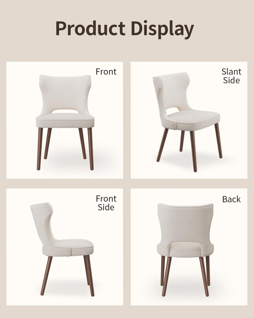 Wooden Dining Chairs Set of 4, Farmhouse Dining Room Chairs with Solid Wood Legs, Mid Century Fabric Kitchen Chairs, Upholstered Chair for Restaurant & Cafe- Beige