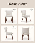 Wooden Dining Chairs Set of 4, Farmhouse Dining Room Chairs with Solid Wood Legs, Mid Century Fabric Kitchen Chairs, Upholstered Chair for Restaurant & Cafe- Beige