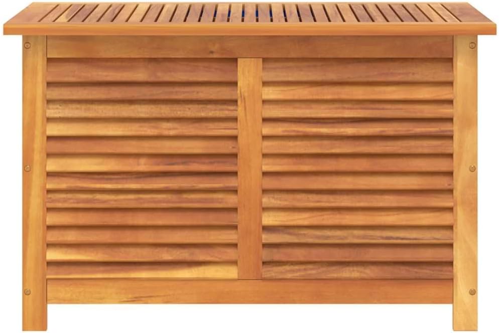 Garden Storage Box with Louver Solid Wood Acacia 35.4"x19.7"x22" Outdoor Patio Deck Cushion Container Bench for Backyard Pool Toy Organizer Weather Resistant