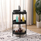 3 Tier Small Handwoven Side Table, Oval Portable Storage Organizer Shelf, Multifunctional Woven End Table for Kitchen Living Room Bedroom Balcony Picnic Outdoor Indoor (Black)