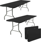 Fivenl 2 Pack 6 Feet Portable Folding Table Black, Steel Legs Fold-in-Half with Carrying Handle Rectangular Plastic Foldable Table for Party, Wedding, Camping, Picnic, Dining, Indoor Outdoor Events