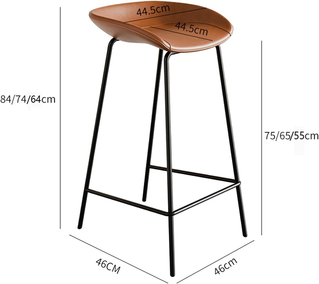 Bar Chairs Low Back-75cm Counter Height Barstools Metal High Barstool-Curved with Stitching Padded Cushion seat,Vintage Industrial(Gray,75cm)