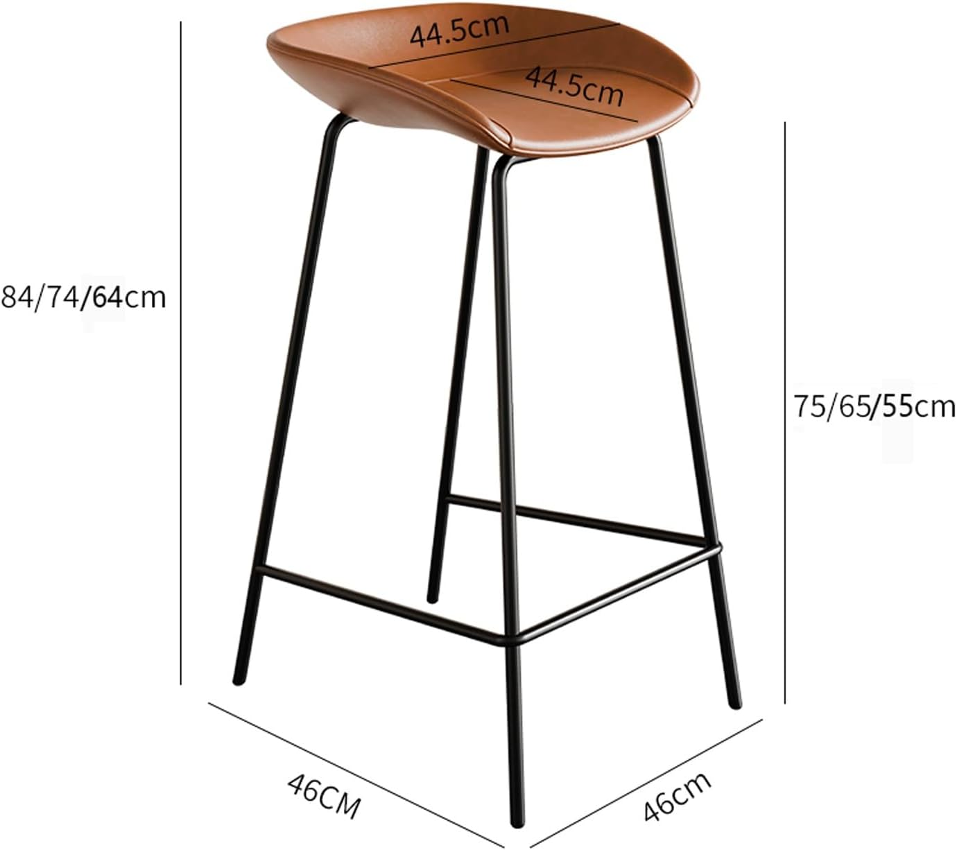 Bar Chairs Low Back-75cm Counter Height Barstools Metal High Barstool-Curved with Stitching Padded Cushion seat,Vintage Industrial(Gray,75cm)