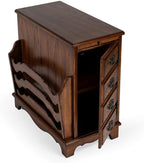 Beaumont Lane Modern Traditional Wooden Side Table, Cherry Veneers, Vintage Oak Finish, 14.5"W x 24"D x 24"H, Magazine Storage, Pull-Out Tray, Adjustable Shelf, Antique Brass Pulls for Living Room or