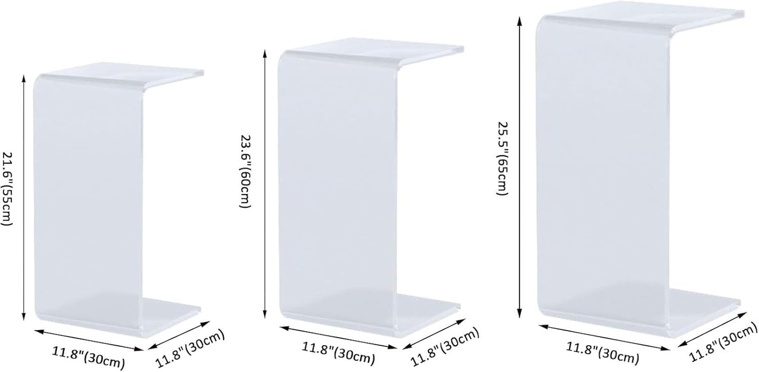 Acrylic C-Shaped End Table, Clear Side Tables for Living Room, Coffee/Drink/Food/Snack Table for Couch, Bedside Nightstand(B,30 * 30 * 55CM)