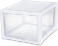 Sterilite 4-Pack Stacking Drawer, Clear Storage Organizer Containers, 27 Quart, White Frame - Stackable and Modular Plastic Drawers for Shoes, Clothes, Accessories, Supplies, Bedding, and Linens