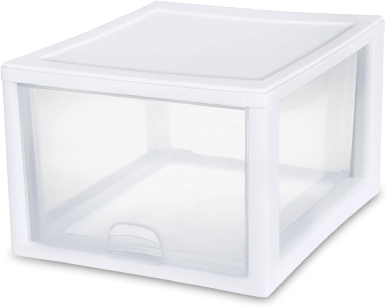 Sterilite 4-Pack Stacking Drawer, Clear Storage Organizer Containers, 27 Quart, White Frame - Stackable and Modular Plastic Drawers for Shoes, Clothes, Accessories, Supplies, Bedding, and Linens
