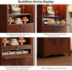 Meditation Altar Table with Storage, Bamboo Buddhist Altar, Shrine Altar Cabinet with Drawers for Worship & Prayer, Suit for Home, Business, Temple (C, 14.9inch)