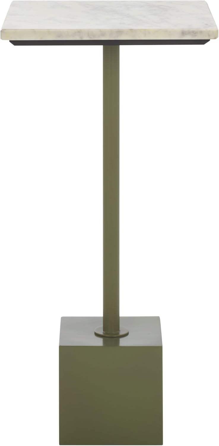 SAFAVIEH Couture Collection - Albertelli Olive Green Iron Accent Table, Compact Drink Table, Marble Top Pedestal Design (SFV6807A)