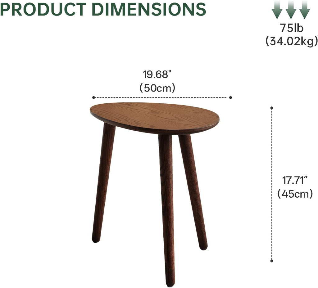 Small Oval Coffee Table, Mid Century Modern Coffee Table for Living Room, 100% Solid Oak Wood Side Table End Tables for Home (Walnut Color, 19.68" Wx13.38 Dx17.71 H)