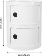 2-Tier Circular Nightstand, Round Nightstand, Circular Side Table with Drawer, Cylindrical Cabinet, ABS Sliding Doors, Modern Bedside Table for Bedroom Living Room, 12.5 Inch, 88 Lbs Capacity