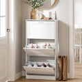 SoBuy Shoe Storage Cabinet Entryway, Freestanding Shoe Cabinet with 3 Flip-Drawers Fully Enclosed Tall Shoe Rack Shoe Organizer, White, FSR137-L-W