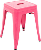 18'' Industrial Metal Stools Set of 4, Stackable Indoor Outdoor, Hot Pink | No Assembly, Waterproof & Rustproof, Easy to Move, Backless, Space-Saving, Stable Design for Classroom Kitchen Dining Patio