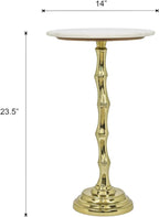 Gold Side Table with White Marble Top | Decorative Modern End Table | Bamboo Shape Aluminum Base | Accent Table for Living Room Decor | 14x14x23.5