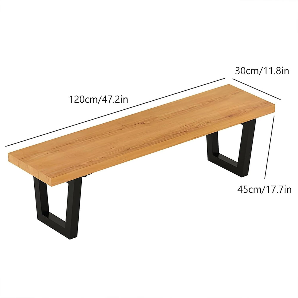 47" Acacia Wood Outdoor Bench, Garden Patio Dining Bench w/Solid Seat & Steel Legs, Backless Long Narrow Farmhouse Furniture, for Porch Park Yard Backyard Lawn(B)