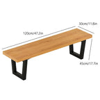 47" Acacia Wood Outdoor Bench, Garden Patio Dining Bench w/Solid Seat & Steel Legs, Backless Long Narrow Farmhouse Furniture, for Porch Park Yard Backyard Lawn(B)