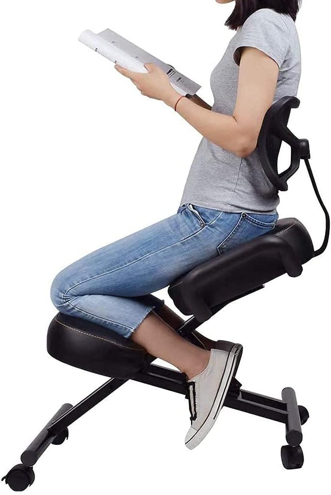 Ergonomic Kneeling Chair & Stool with Back Support | Height Adjustable 5 Roller Casters | Angled Seat Improves Posture | Extra Thick Cushions | for Home & Office