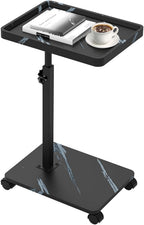 Adjustable C Shaped Side Table, C Table End Table with Wheels for Sofa, 360° Swivel Sofa Table for Livingroom,Bedroom,Study and Small Spaces (Marble Black White)