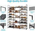 9-Tier Adjustable Metal Shoe Rack Organizer, Large Capacity Freestanding Shelf with Hooks, 50-55 Pairs, 50 x 62.25 Inch