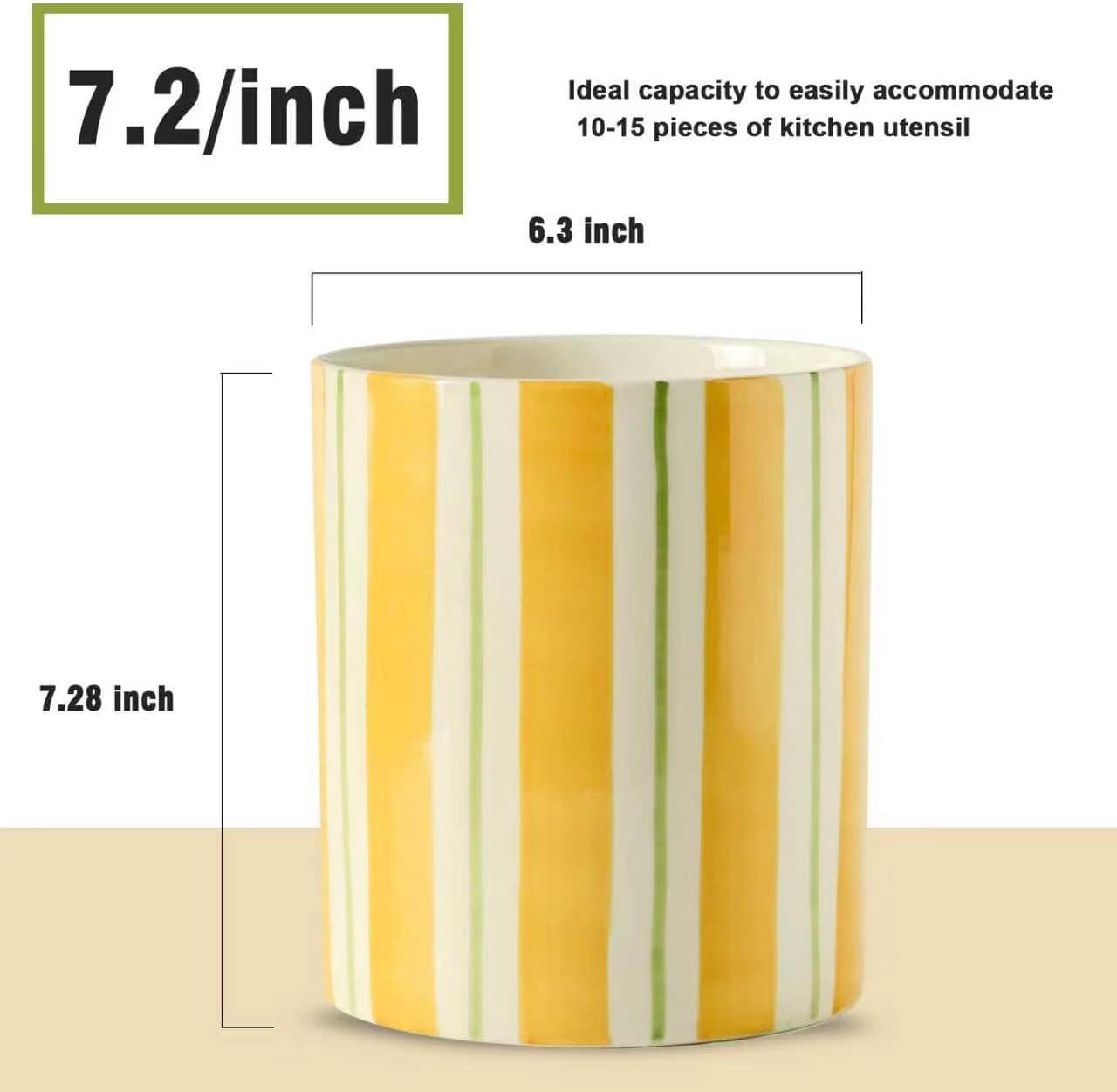 7" Hand-Drawn Lines Utensil Holder, Large Kitchen Utensil Holder Organizer ,Stable Utensil Crock Spatula Holder for Kitchen Counter Countertop Farmhouse Cooking Tools Holder
