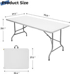 6FT Folding Table, Portable Fold-in-Half Plastic Utility Table with Carrying Handle, Heavy Duty Indoor Outdoor Dining Picnic Camping Party Table, Waterproof & Scratch Resistant, White