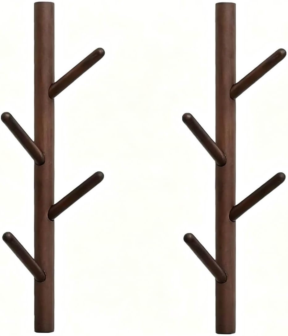 Wooden Wall Mount Coat Rack | Wall Coat Rack, 4 Hooks Tree Branch Coat Rack Wall Mount, Hat Rack for Wall Heavy Duty, Bathroom Towel Rack 2 Pack