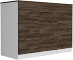 Grecia Kitchen Base Cabinet - 3 Drawers, 2 Shelves, White/Dark Walnut - Expandable Counter Space