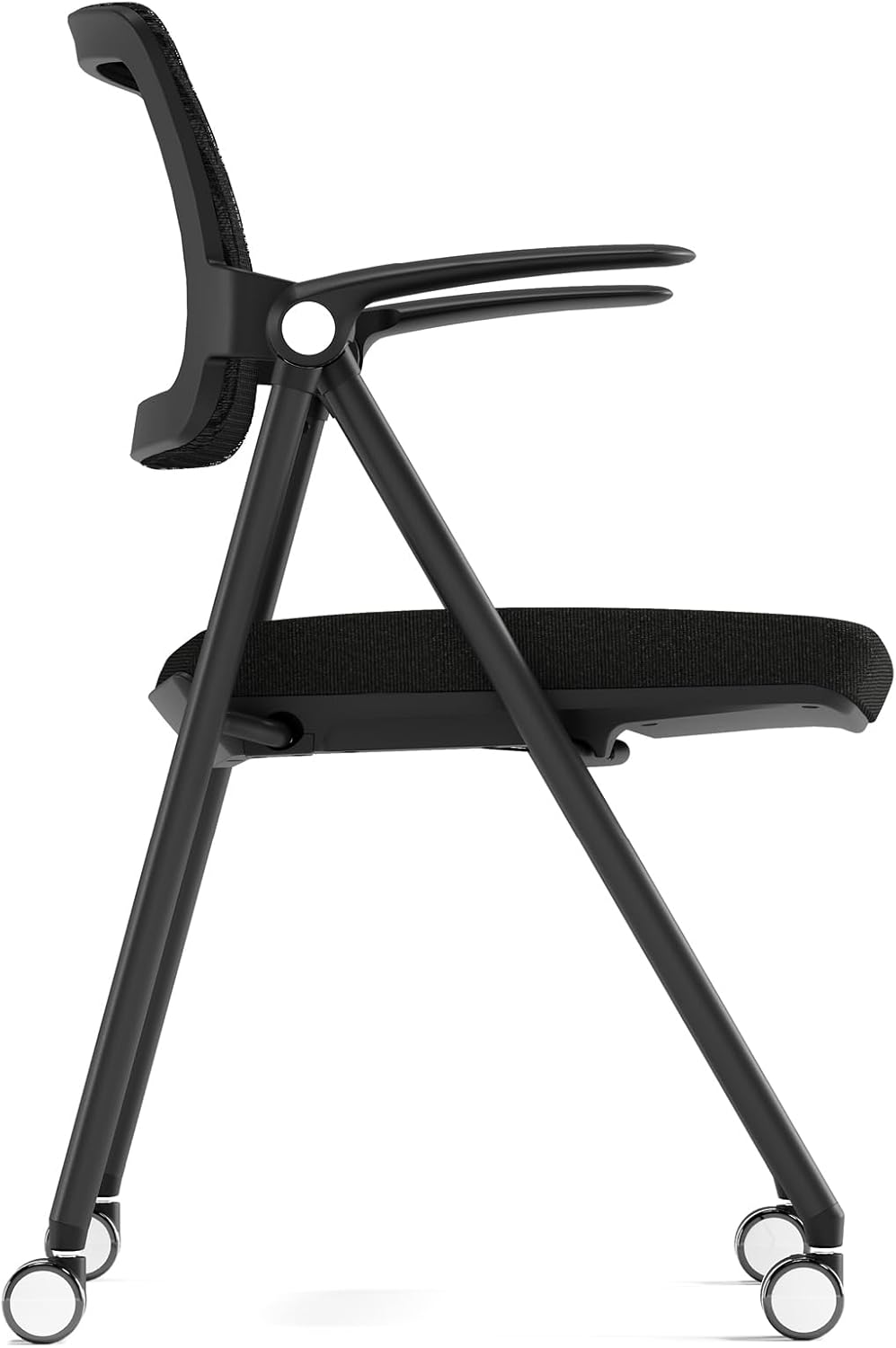 Stackable & Foldable Office Chair, Folding Desk Chair with Flip-Up Armrest, Breathable Mesh, Thick Seat Cushion & Rocking Backrest, Conference Room Chair with Wheel (Black，1)