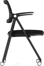 Stackable & Foldable Office Chair, Folding Desk Chair with Flip-Up Armrest, Breathable Mesh, Thick Seat Cushion & Rocking Backrest, Conference Room Chair with Wheel (Black，1)