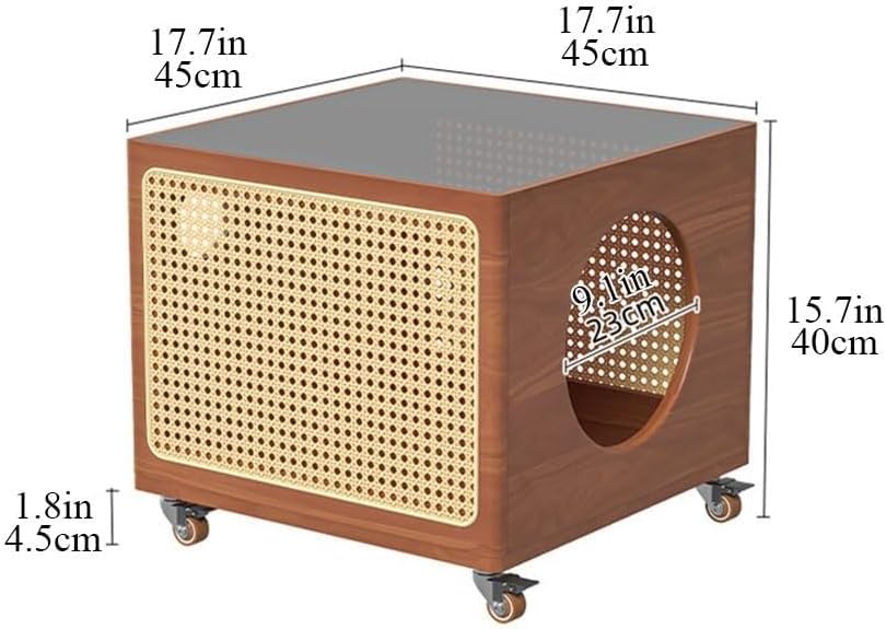 Bedside Table with Cat Condo Movable Side Table Wood and Handcrafted Rattan Cat End Table Square Coffee Table for Living Room All Occasion